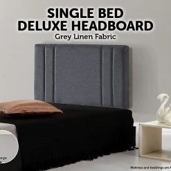 Palermo Furniture Grey Linen Fabric Single Deluxe Headboard Bedhead