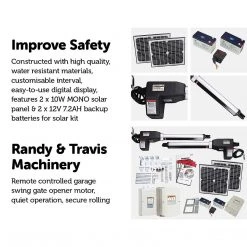 Randy & Travis Machinery 1000KG 20W Solar Double Swing Auto Motor Remote Gate Opener DIY & Renovation