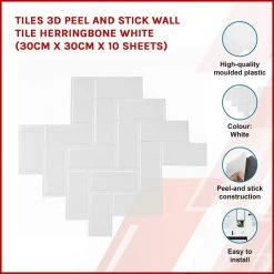 Randy & Travis Machinery Tiles 3D Peel And Stick Wall Tile Herringbone White ({{Size}} X 10 Sheets)