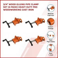 Randy & Travis Machinery 3/4" Wood Gluing Pipe Clamp Set (4 Pack) Heavy Duty PRO Woodworking Cast Iron Home & Lifestyle