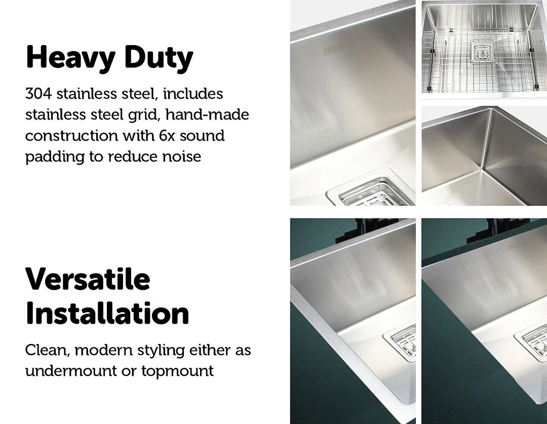 Brienz 550x455mm Handmade 1.5mm Stainless Steel Sink With Square Waste