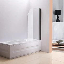 180° Black Pivot Door 6mm Safety Glass Bath Shower Screen By Della Francesca - 80 X 140cm