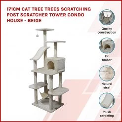 Randy & Travis Machinery 171cm Cat Tree Trees Scratching Post Scratcher Tower Condo House - Beige