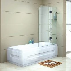 120 X 145cm Frameless Glass Bath Screen By Della Francesca BLACK