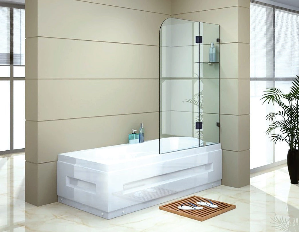 120 X 145cm Frameless Glass Bath Screen By Della Francesca BLACK