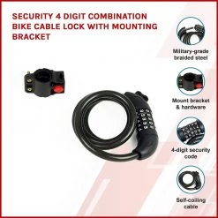 Randy & Travis Machinery Security 4 Digit Combination Bike Cable Lock With Mounting Bracket Outdoor & Leisure