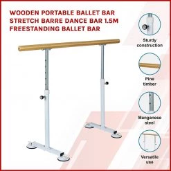 Randy & Travis Machinery Wooden Portable Ballet Bar Stretch Barre Dance Bar 1.5M Freestanding Ballet Bar