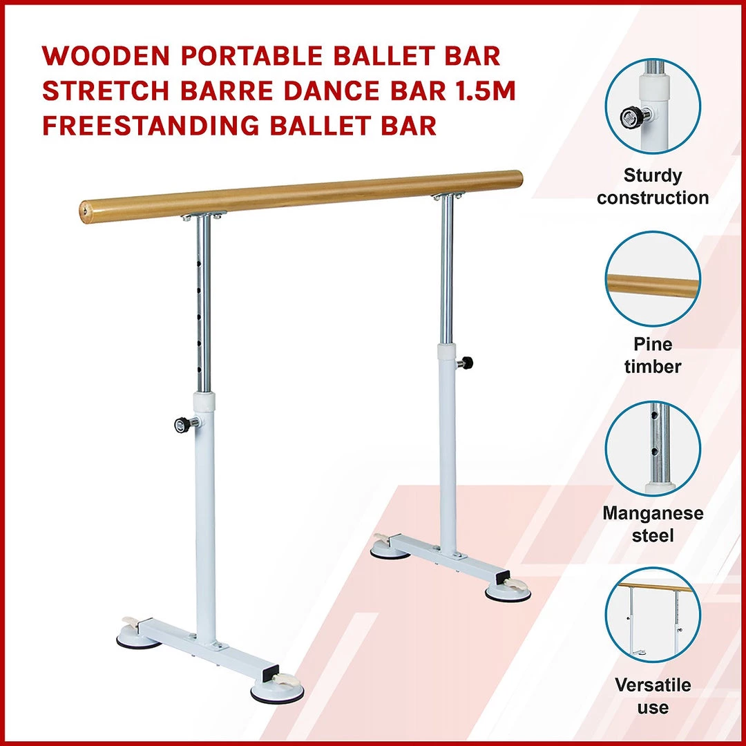 Randy & Travis Machinery Wooden Portable Ballet Bar Stretch Barre Dance Bar 1.5M Freestanding Ballet Bar