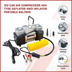 Randy & Travis Machinery 12V Car Air Compressor 4x4 Tyre Deflator 4wd Inflator Portable 85L/min