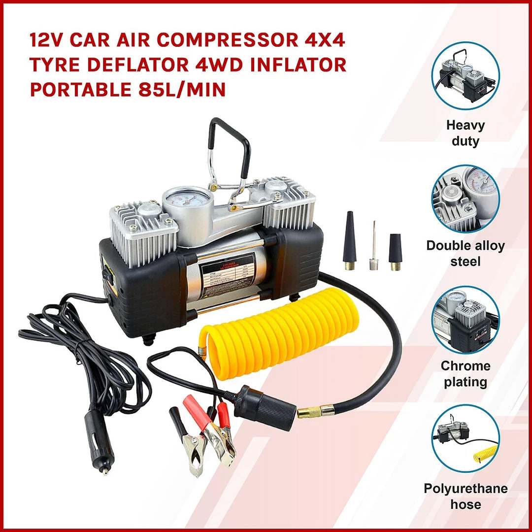 Randy & Travis Machinery 12V Car Air Compressor 4x4 Tyre Deflator 4wd Inflator Portable 85L/min