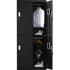 Salvatore Angelotti Furniture Black Four-Door Office Gym Shed Storage Locker- Standard Lock With 2 Keys