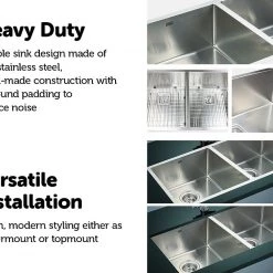 Brienz 1.0mm Handmade Double Stainless Steel Sink With Waste - 865x440mm