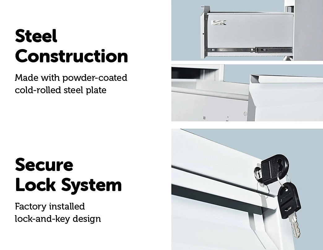 Salvatore Angelotti Furniture 3-Drawer Shelf Office Gym Filing Storage Locker Cabinet - Grey