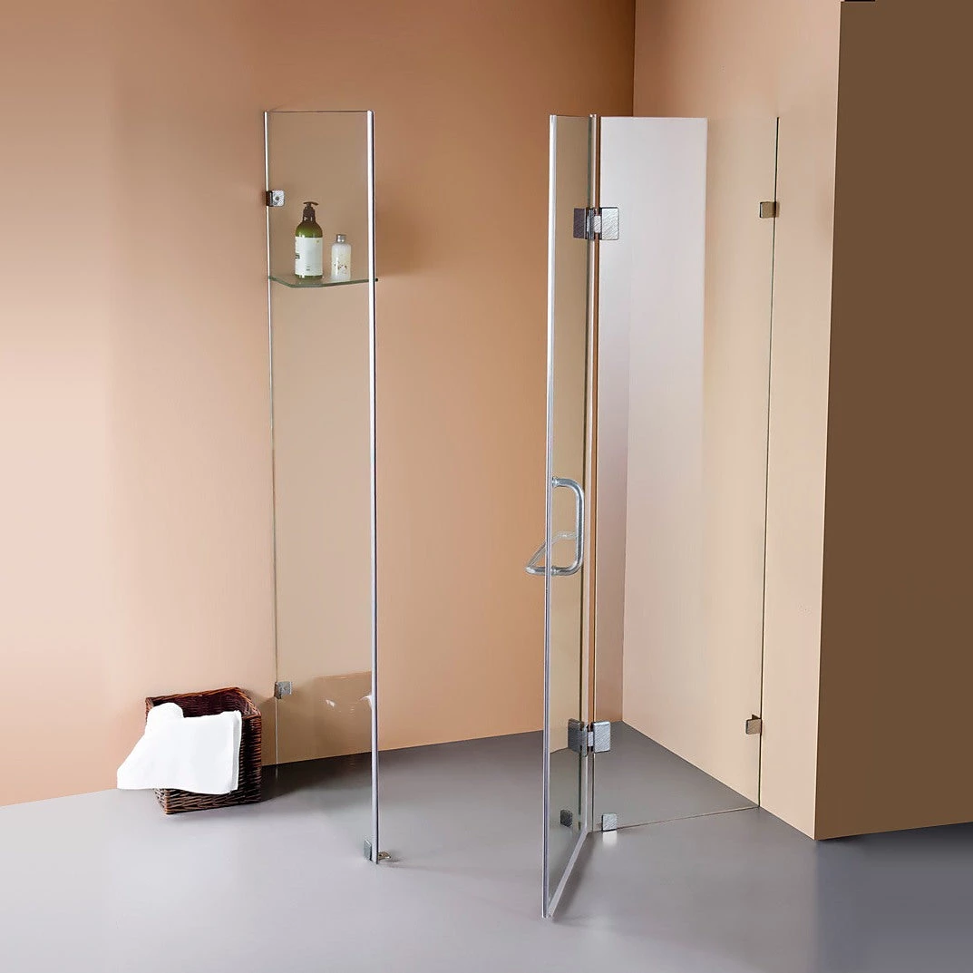 100 X 70cm Frameless 10mm Glass Shower Screen By Della Francesca CHROME Hinges/Brackets And ROUND Handle