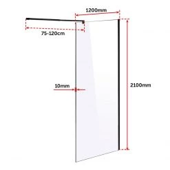 Della Francesca 120 X 210cm Frameless 10mm Safety Glass Shower Screen In Round Black