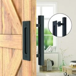Randy & Travis Machinery 12" Square Pull And Flush Door Handle Set Black Barn Door Hardware DIY & Renovation