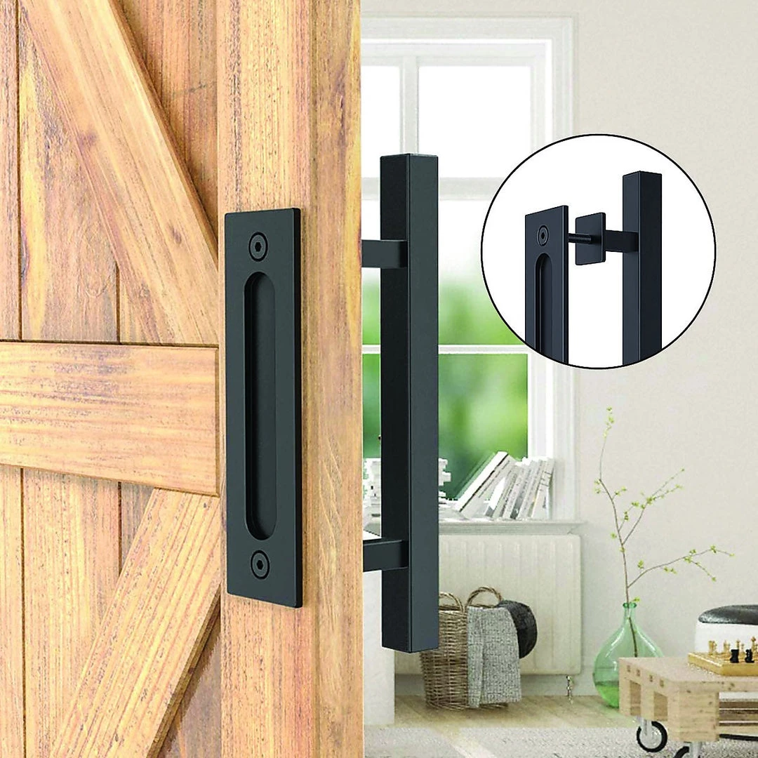 Randy & Travis Machinery 12" Square Pull And Flush Door Handle Set Black Barn Door Hardware DIY & Renovation
