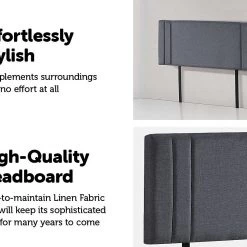 Palermo Furniture Grey Linen Fabric Double Deluxe Headboard Bedhead