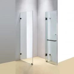 100 X 80cm Frameless 10mm Glass Shower Screen By Della Francesca BLACK Hinges/Brackets And ROUND Handle