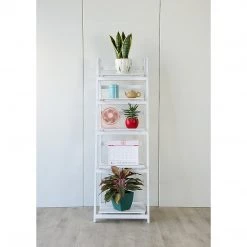 Randy & Travis Machinery 5 Tier Wooden Ladder Shelf Stand Storage Book Display Rack - White