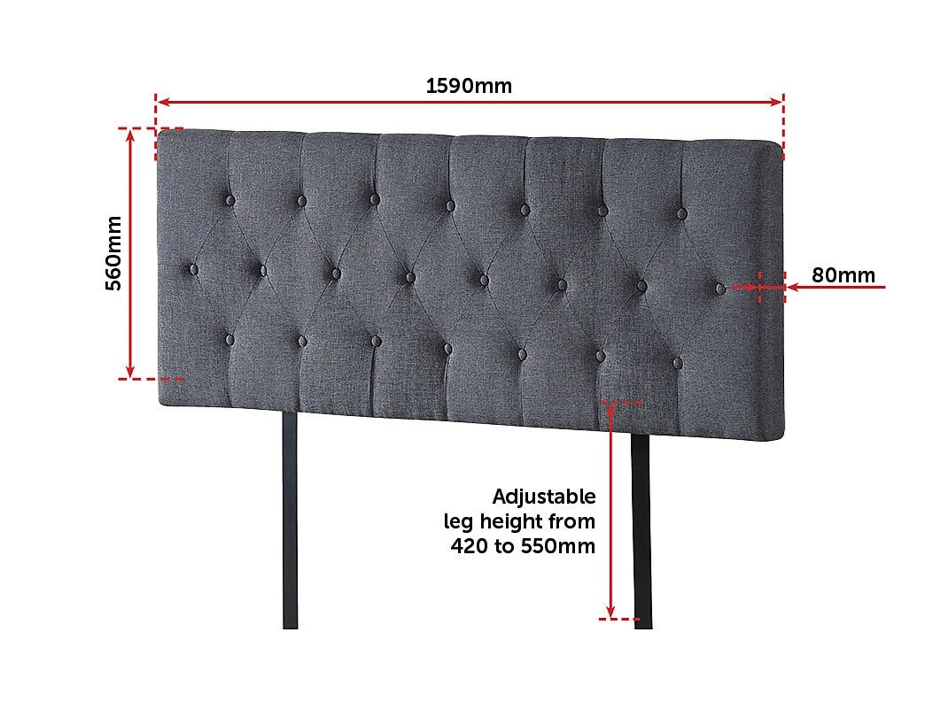 Palermo Queen Linen Fabric Deluxe Headboard Bedhead In Grey Furniture