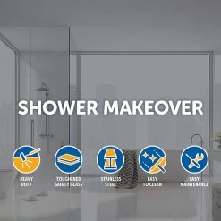 110 X 90cm Frameless 10mm Glass Shower Screen By Della Francesca BLACK Hinges/Brackets And SQUARE Handle DIY & Renovation