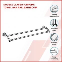 Della Francesca Double Classic Chrome Towel Bar Rail Bathroom DIY & Renovation