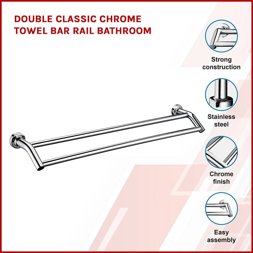 Della Francesca Double Classic Chrome Towel Bar Rail Bathroom DIY & Renovation