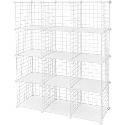 Randy & Travis Machinery 12 Cube Wire Grid Organiser Bookcase Storage Cabinet Wardrobe Closet White Furniture