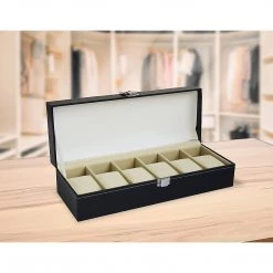 Randy & Travis Machinery 6 Slot Men’s Watch Display Case Box Black PU Leather