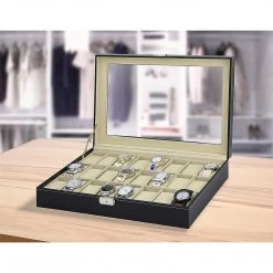 Randy & Travis Machinery Watch Box - 24 Slot Luxury Display Case With Framed Glass Lid Games & Hobbies
