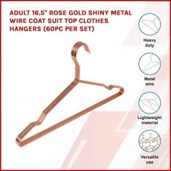 Randy & Travis Machinery Adult 16.5" Rose Gold Shiny Metal Wire Coat Suit Top Clothes Hangers (60pc Per Set)