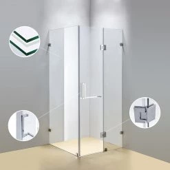 120 X 100cm Frameless 10mm Glass Shower Screen By Della Francesca CHROME Hinges/Brackets And SQUARE Handle