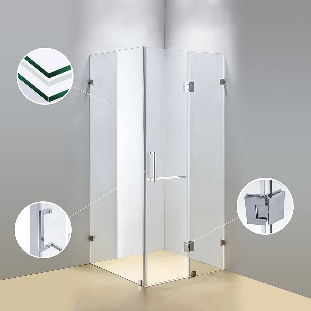 120 X 100cm Frameless 10mm Glass Shower Screen By Della Francesca CHROME Hinges/Brackets And SQUARE Handle