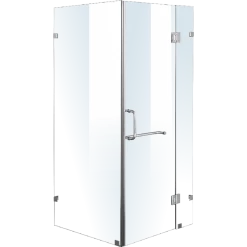 120 X 80cm Frameless 10mm Glass Shower Screen By Della Francesca CHROME Hinges/Brackets And ROUND Handle