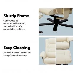 Palermo PU Leather Massage Chair Recliner Ottoman Lounge Remote - Cream