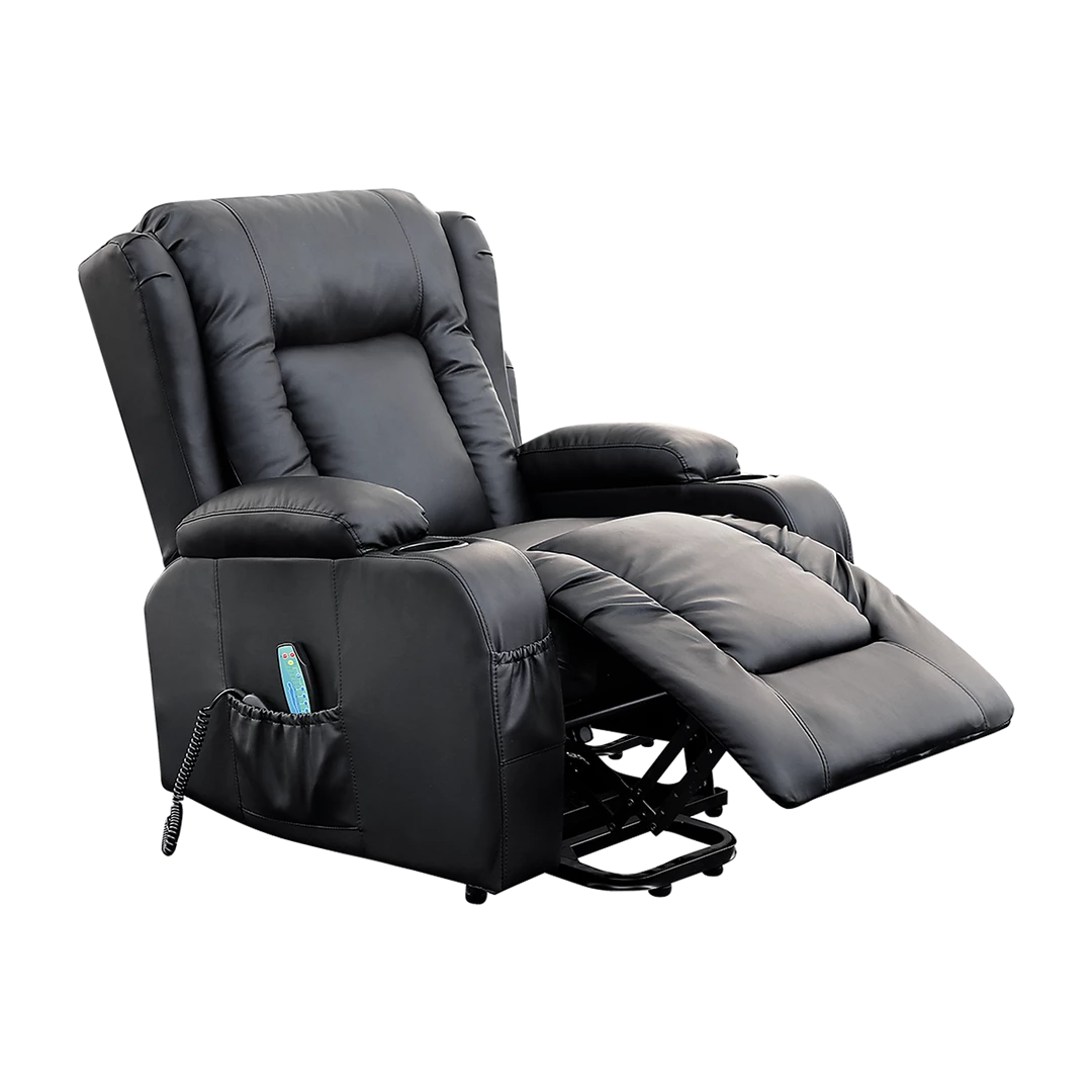 Palermo Recliner Chair Electric Massage Chair Lift Heated Leather Lounge Sofa Black Furniture