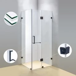 120 X 80cm Frameless 10mm Glass Shower Screen By Della Francesca BLACK Hinges/Brackets And SQUARE Handle DIY & Renovation