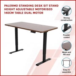Palermo Standing Desk Sit Stand Height Adjustable Motorised 140cm Table Dual Motor