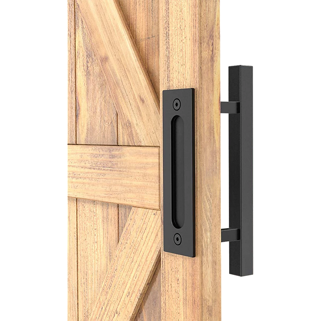 Randy & Travis Machinery 12" Square Pull And Flush Door Handle Set Black Barn Door Hardware DIY & Renovation