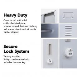 Salvatore Angelotti Grey 2-Door Locker For Office Gym Shed School Home Storage - 3-Digit Combination Lock Furniture