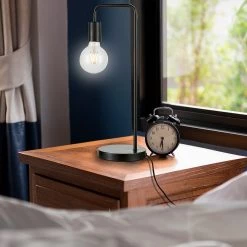 FactoryFast.com.au Home & Lifestyle Modern All Black Table Lamp Desk Light Timber Base Bedside Bedroom