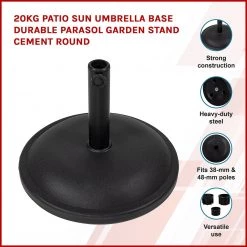 Randy & Travis Machinery 20kg Patio Sun Umbrella Base Durable Parasol Garden Stand Cement Round Outdoor & Leisure