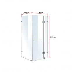 90 X 90cm Frameless 10mm Glass Shower Screen By Della Francesca CHROME Hinges/Brackets And SQUARE Handle DIY & Renovation