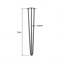 Della Francesca Set Of 4 Industrial 3-Rod Retro Hairpin Table Legs 12mm Steel Bench Desk - 71cm Black Furniture