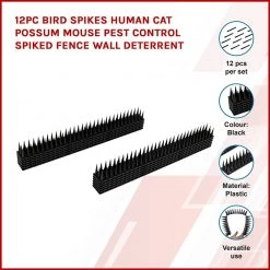 Randy & Travis Machinery 12pc Bird Spikes Human Cat Possum Mouse Pest Control Spiked Fence Wall Deterrent