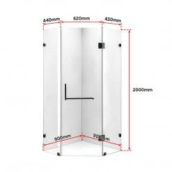 900 X 900mm Frameless 10mm Glass Shower Screen By Della Francesca Black Hinges/Brackets And Square Handle