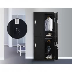 Salvatore Angelotti Furniture Black Four-Door Office Gym Shed Storage Locker- Standard Lock With 2 Keys