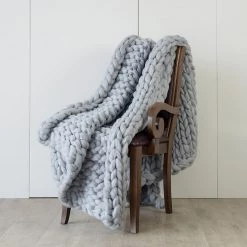FactoryFast.com.au Home & Lifestyle Hand Knitted Chunky Blanket Thick Acrylic Yarn Blanket Home Decor Throw Rug - Grey
