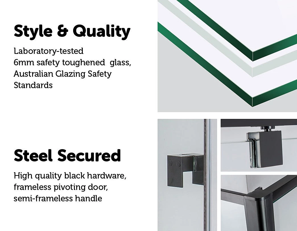 Della Francesca Front: (98~106) X 195cm Adjustable Semi Frameless Shower Screen In Black Side: (98~101) X 195cm